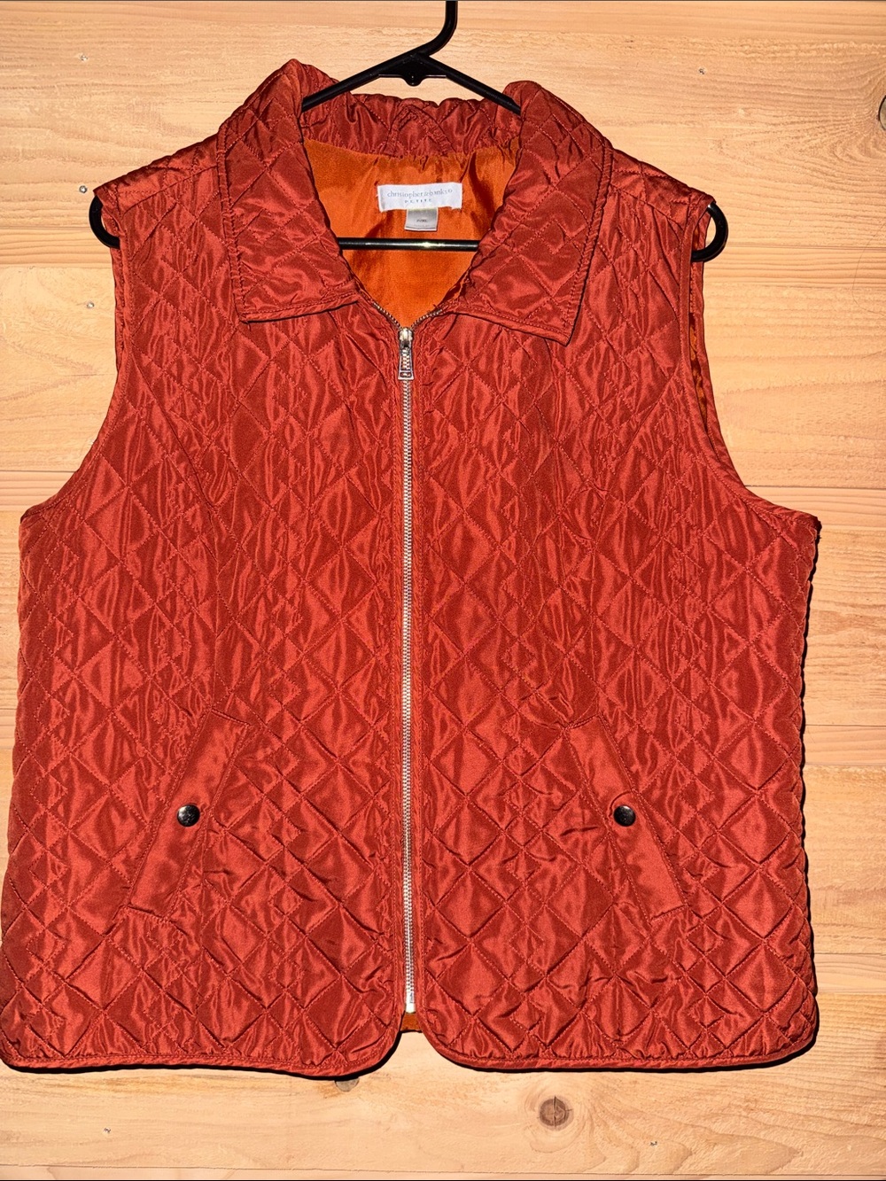 Quilted Sleeveless Zip Vest - Rust Orange